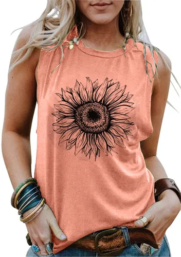 Vista 18 de Hount Camisetas sin mangas para mujer, estilo casual, holgadas, con gráficos, cómodas, para verano, básicas, camisetas tipo túnica 10-beige