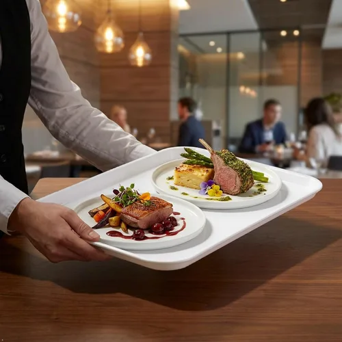 Vista 5 de Kekow Paquete de 4 bandejas de plástico blanco para servir comida rápida