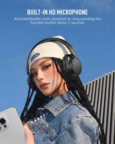 Vista 14 de EKSA Auriculares inalámbricos sobre la oreja, auriculares Bluetooth con micrófono, audio de alta resolución, tiempo de reproducción de 90 horas, 6
