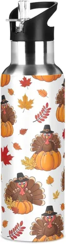 Vista 8 de BPA-Free Sport Water Bottle Insulated 20 Oz, Stainless Steel Vacuum Insulated Water Bottle for Gym Outdoor Travel School, Cartoon Turkeys Hats