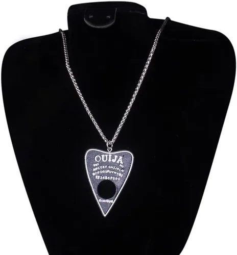 Vista 2 de FORUBUS Collar con colgante de lentejuelas brillantes Ouija Planchette - Collar de tablero de Ouija de estilo gótico para mujeres y hombres, joyería