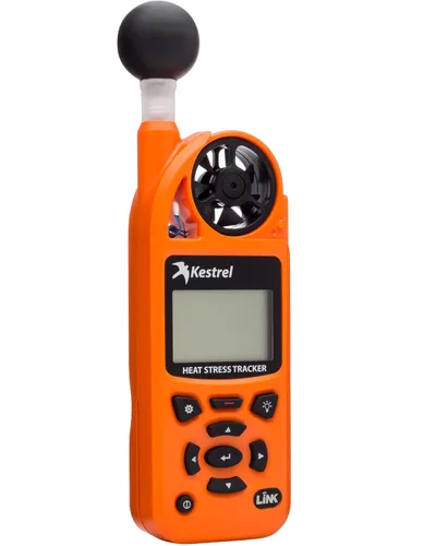Vista 2 de Kestrel 5400 Heat Stress Tracker Pro con eslabón, brújula y soporte de paleta, naranja