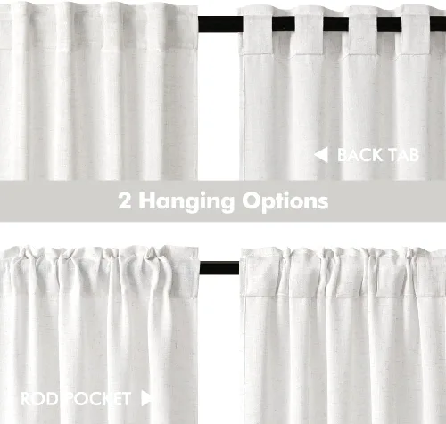 Vista 5 de MIULEE - Cortinas semitraslúcidas suaves y gruesas con textura de lino para cocina y ventana de baño, con trabilla trasera y bolsillo para Blanco
