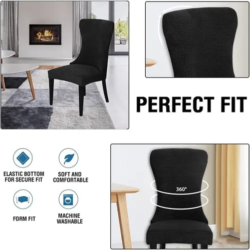Vista 3 de XMNTG Juego de 1 funda elástica de jacquard para silla con respaldo de ala, fundas reutilizables y lavables para sillas de comedor, para banquetes