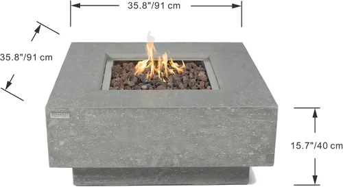 Vista 2 de Elementi Manhattan - Juego de mesa de fuego de gas de hormigón, encendido electrónico para exteriores, cubierta de lona, roca de lava incluida claro