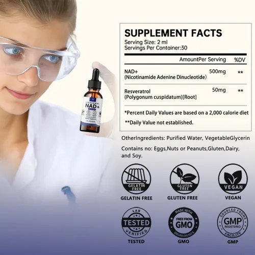 Vista 7 de Suplemento liposomal NAD para mujeres, suplemento líquido NAD con resveratrol, antioxidante natural, apoyo al metabolismo energético y salud