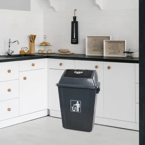 Vista 6 de Cubo de basura de 13 galones con tapa abatible (paquete de 4) – Cubo de basura de plástico comercial duradero, parte superior extraíble para una