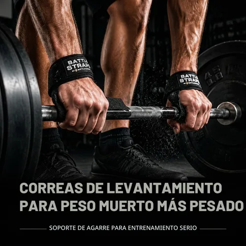 Vista 4 de Battle Bunker Lifting Wrist Straps for Weightlifting - Deadlifts & Pull-Ups Negro