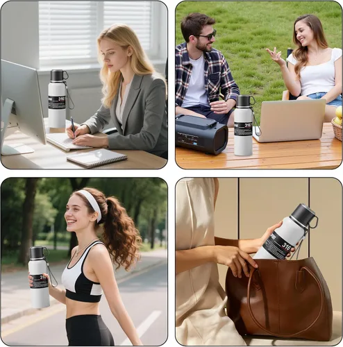 Vista 7 de Botella de agua aislada de boca ancha de acero inoxidable a prueba de fugas al vacío de doble pared, vaso de té con infusor, taza, tapa; termos