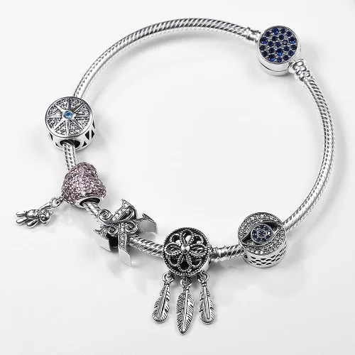 Vista 5 de KUNSIR Pulsera de cadena de serpiente de plata esterlina 925 para pulseras europeas Pandora abalorios Plata de ley