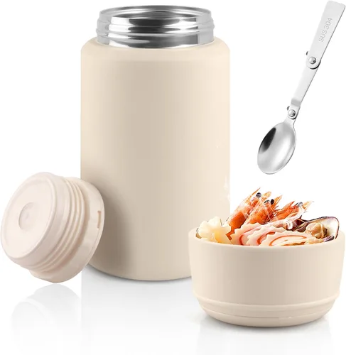 Vista 9 de Termo para alimentos fríos y calientes, tarro de alimentos aislado de 18 onzas con cuchara de asa, contenedor térmico para almuerzo, lonchera