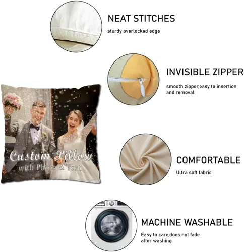 Vista 5 de Almohada personalizada para cargar imagen de pareja para regalo de cumpleaños de boda, almohada personalizada para novia novio