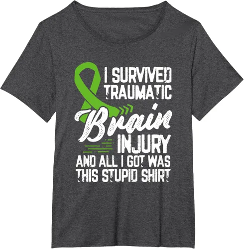 Vista 23 de Camiseta traumática con cinta verde para concienciación de lesiones cerebrales traumáticas I survived TBI, Negro, S