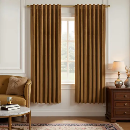 Vista 40 de Cortinas de terciopelo con trabilla trasera de 52 x 63 pulgadas de color naranja quemado de KOUFALL