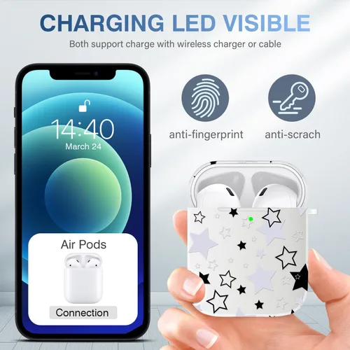 Vista 3 de Funda compatible con Airpods con llavero de estrella, diseño de estrella con bonitos encantos, funda protectora suave de poliuretano termoplástico a