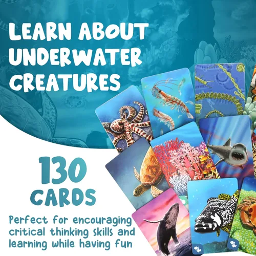 Vista 2 de Genius Games Paquete de ecosistema, ecosistema de arrecife de coral y sabana, un juego de cartas familiar sobre animales, sus hábitats