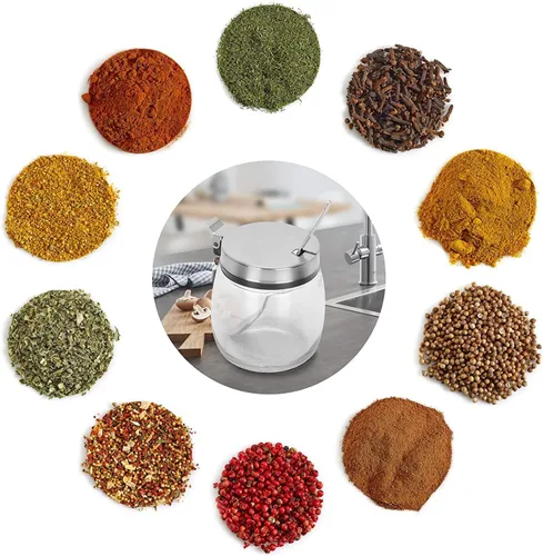 Vista 3 de only fire - Frasco para condimentos, recipiente para especias con tapas, cucharas de servir de acero inoxidable, estante base y etiquetas - botellas