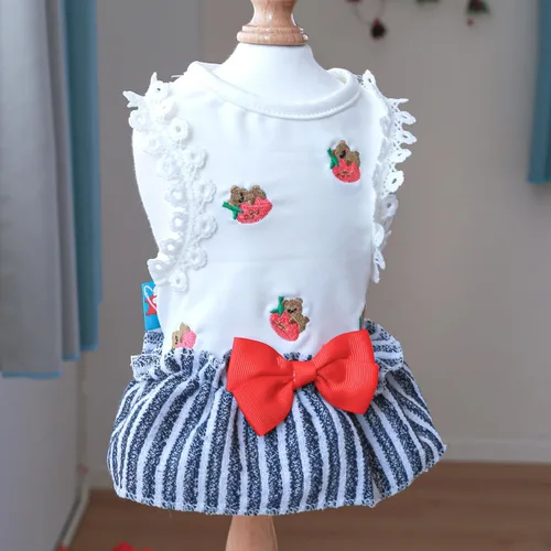 Vista 5 de Chihuahua Yorkies - Vestidos de princesa de verano, lindo vestido de oso, trajes para cachorros para perros pequeños, niña, clip de mariposa a