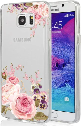 Vista 7 de Funda para Galaxy Note 5, Note 5 para niñas, transparente, suave, flexible, TPU acuarela, flores, floral, impreso, contraportada para Samsung Galaxy