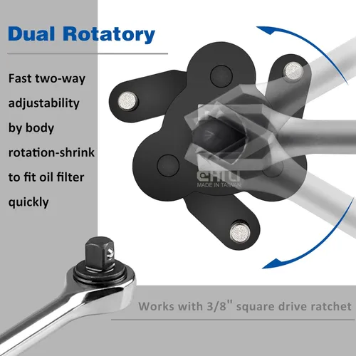 Vista 5 de CHILI TOOLS Llave magnética universal ajustable antideslizante para filtro de aceite con unidad cuadrada de 3/8 pulgadas Rango de herramienta