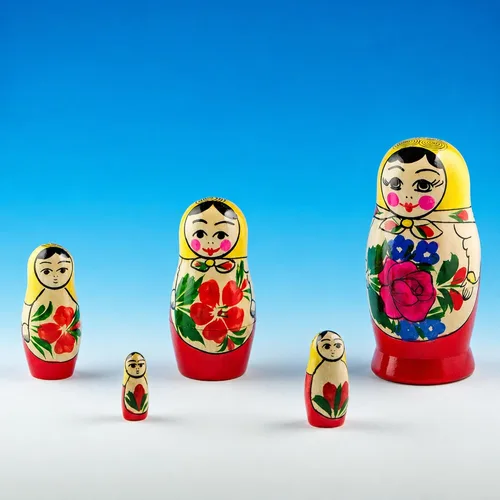 Vista 7 de Conjunto de 5.75 pulgadas de 5 muñecas rusas de madera sin pintar