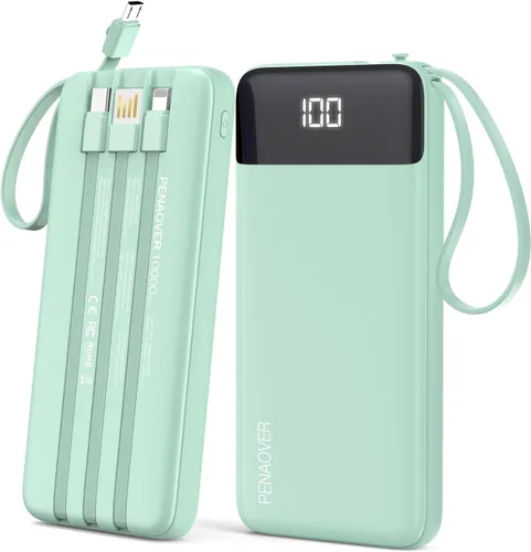 Vista 13 de penaover Cargador Portátil 10000mAh Power Bank con Cable Incorporado, 5 Salidas 2 Entradas Esencial de Viaje Paquete de Batería Externa con Pantalla