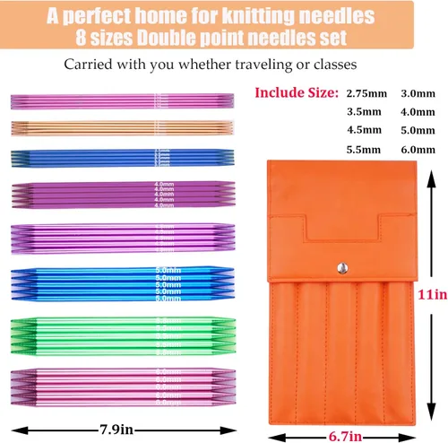 Vista 2 de Weabetfu Juego de 40 agujas de tejer de doble punto de aluminio de 7.9 pulgadas de longitud, kits de tejer para manualidades creativas hechas a mano