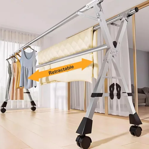 Vista 3 de 63 Inch Clothes Drying Rack，Drying Rack Clothing Foldable，Stainless Steel Garment Rack with Wheels, Space-Saving Laundry Drying Rack for Balcony