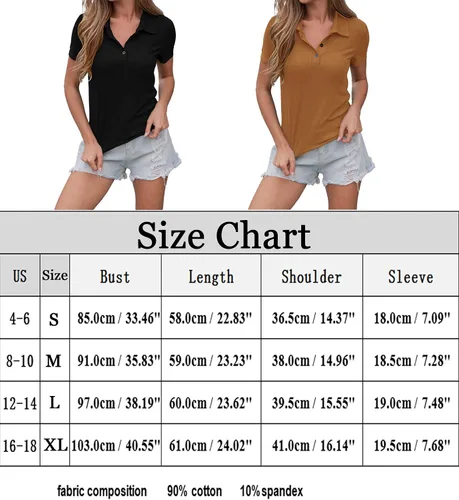 Vista 6 de Camisa polo con botones para mujer, cuello de manga corta, acanalada, elástica, ajustada