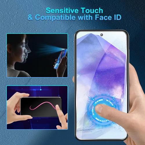 Vista 7 de Protector de pantalla de vidrio para Samsung Galaxy A55 con protector de lente de cámara, curvado 3D, 6.6 pulgadas 2024 9H vidrio templado