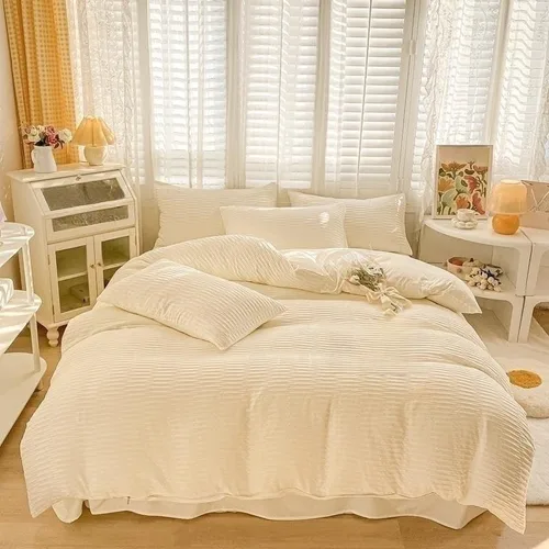 Vista 2 de Bubble Yarn Fabric Soft Skin Friendly Duvet Cover Set Single Double Bedding Set Full Size Breathable Quilt Cover Set with Sheets,Bedding