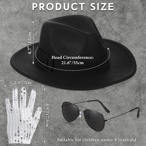 Vista 2 de Juego de 4 piezas de disfraz pop para niños, sombrero de cosplay, guantes de lentejuelas, gafas de sol y calcetines de tripulación, disfraz novedoso