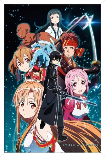 Vista 14 de Trends International Sword Art Online - Póster de pared Key Art 2, 22.4 pulgadas de largo x 14.7 pulgadas, versión enmarcada en madera de granero
