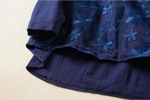 Vista 4 de Mayntop Blusa suelta de encaje de algodón y lino para mujer, manga larga, lisográfico