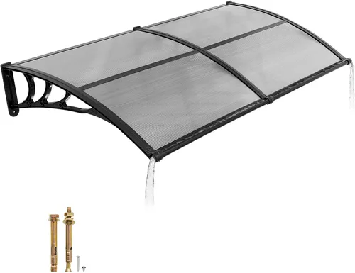 Vista 8 de VEVOR Toldo para puerta de entrada, toldo de puerta de ventana de 24 x 24 pulgadas con drenaje y soporte de ABS, cubierta de policarbonato