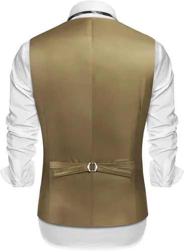 Vista 3 de COOFANDY Chaleco de cuero de ante para hombre, estilo en capas, chaleco de vestir
