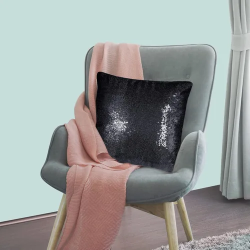 Vista 6 de Juego de 4 fundas de almohada decorativas con lentejuelas negras cuadradas para silla, sofá, cama, dormitorio, sala de estar, decoración para bodas