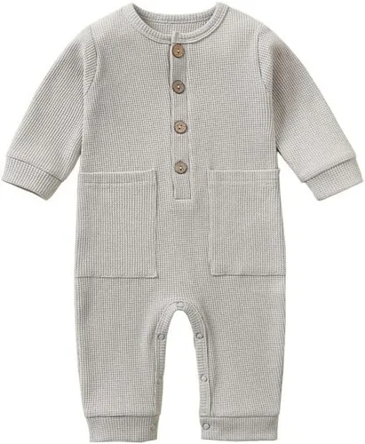 Vista 8 de Yookoom Baby Boys Girls 2 Pack Solid Romper Waffle Long Sleeve One-Piece Cotton Jumpsuit Outfits Clothes