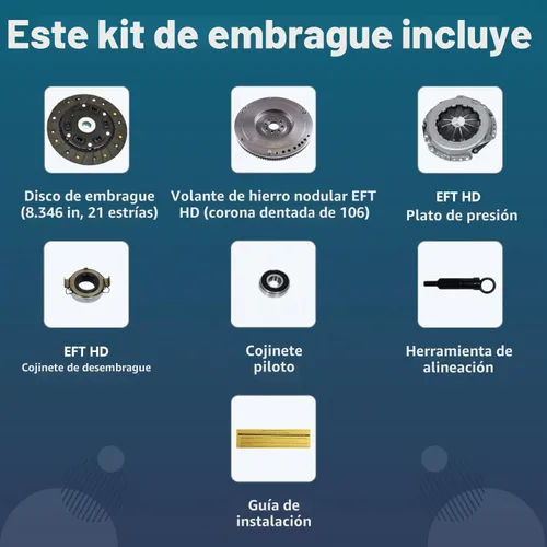 Vista 2 de EFT - Kit de embrague resistente con volante OEM para Toyota Corolla 1998-2008 1.8L 5 velocidades, mejora de rendimiento resistente para un