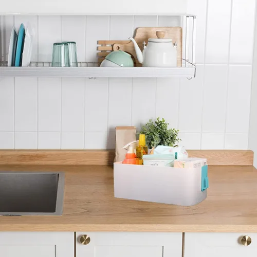 Vista 8 de Organizador de cesta colgante con ganchos para dormitorio, literas, estante para mesa de noche, soporte de almacenamiento para controles remotos
