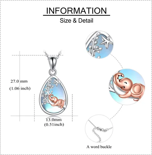 Vista 5 de Collar de plata de ley 925 con colgante de zorro, libélula, colibrísirena, para mujeres y niñas