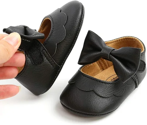 Vista 4 de LAFEGEN Zapatos planos Mary Jane para bebés y niñas con Bownot, suela suave, suela suave, piel sintética, recién nacidos, para primeros pasos