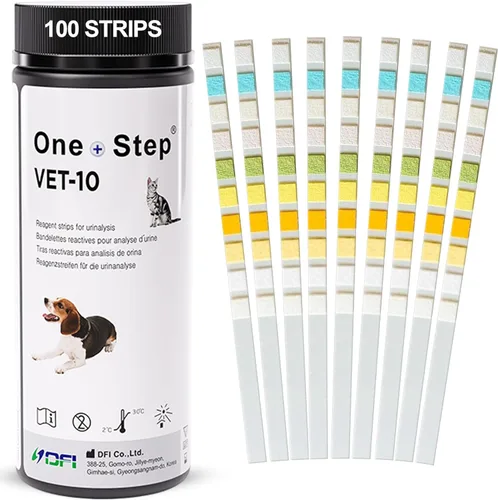 Vista 8 de One Step Tiras de prueba de orina para mascotas, tiras de prueba de análisis de orina de 5 x 10 parámetros, tiras de prueba de pH de orina