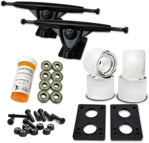 Vista 13 de Yocaher Longboard - Juego de ruedas para monopatín de 2.795 in + camiones negros de aluminio resistente de 7 pulgadas/7.087 in, rodamiento Azul bebé