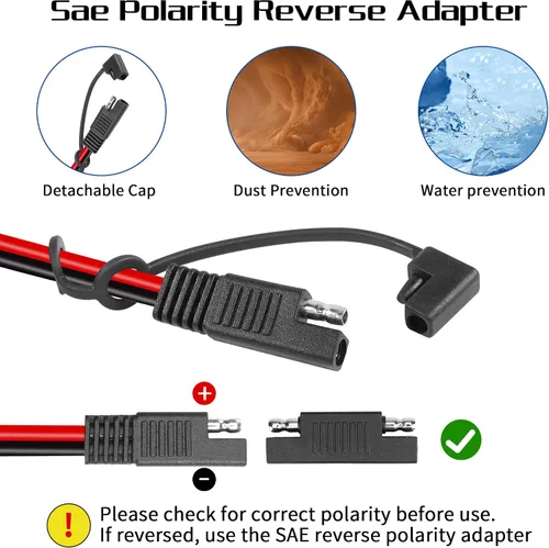Vista 3 de Enchufe de encendedor de cigarrillos SAE a 10 pies/3M con cable de interruptor, enchufe macho a SAE 14 AWG 12 V, adaptador de liberación rápida
