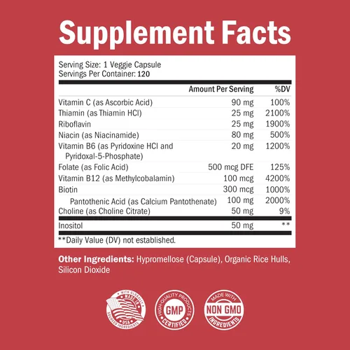 Vista 5 de Complejo de vitamina B con vitamina C para una máxima absorción, 120 cápsulas