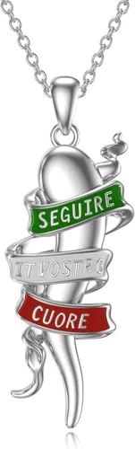 Vista 7 de Collar de cuerno italiano de plata de ley 925 con dije de cuerno italiano, amuleto de protección de buena suerte, joyería para mujeres y hombres