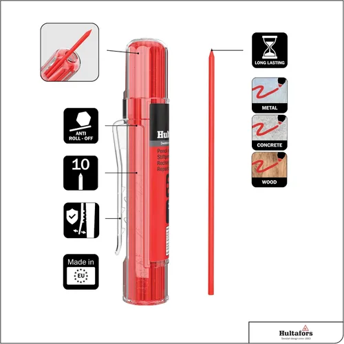 Vista 3 de Hultafors Tools 650150 Recambios de marcador seco HRD, resistente, multiusos, rojo, 10 puntas*
