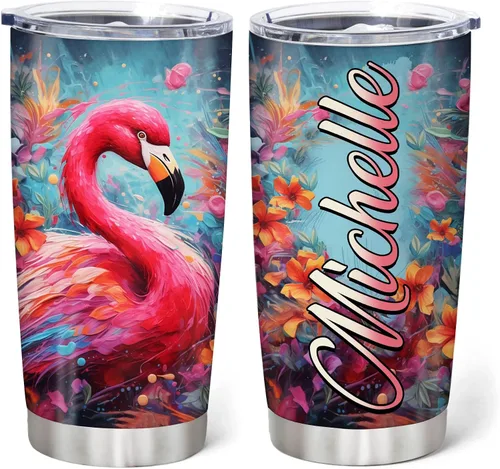 Vista 13 de Hyturtle Regalos personalizados para los amantes de los flamencos, cumpleaños, Navidad, vaso de acero inoxidable con nombre personalizado, 20 onzas