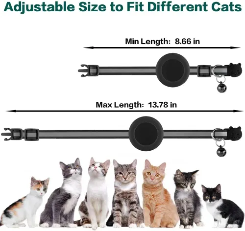 Vista 7 de Collar de Gato Airtag Separable, Collar Reflectante para Gatito con Soporte para Apple Air Tag y Campana para Gatos Niña y Niño, 0.4 Pulgadas